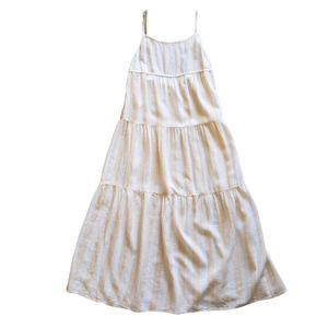 New Cloth & Stone Large Striped Linen Blend Tiered Maxi Dress Tie Back Sundress